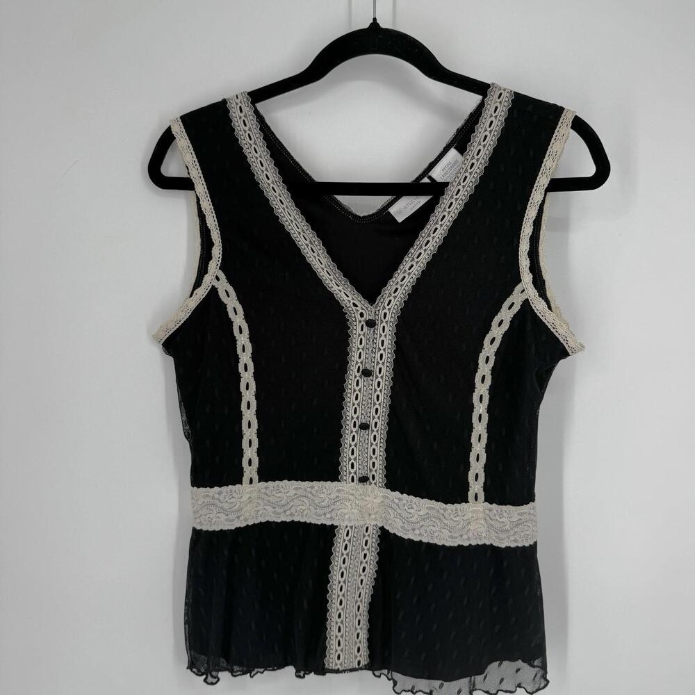 Vintage 90s y2k tank top womens PL black ivory lace goth vampire dark romance - Picture 2 of 6